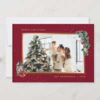 Elegant Red Watercolor Photo Christmas Cards