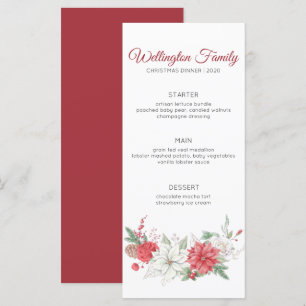 Elegant Red Watercolor Poinsettia Christmas Dinner Menu