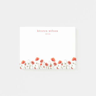 Elegant Red Watercolor Poppy Flowers Personalized  Post-it Notes