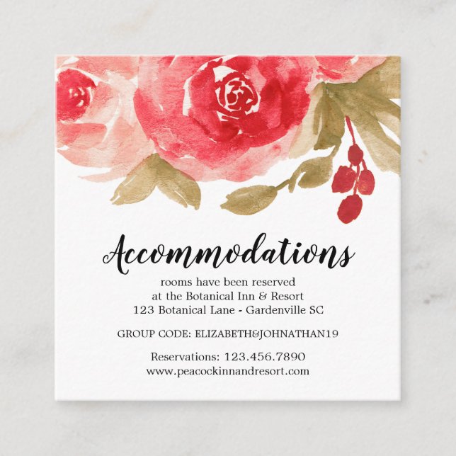 Elegant Red Watercolor Rose Wedding Enclosure Card (Front)