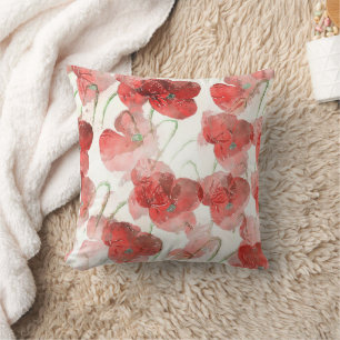 Elegant Red Watercolour Poppies Illustration Cushion