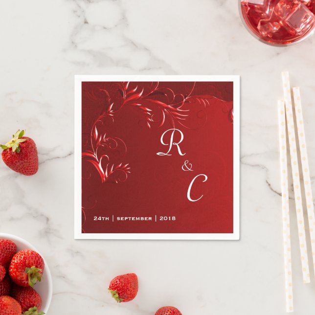 Elegant Red Wedding Reception Napkin (Insitu)