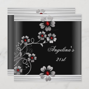 Elegant Red White Black 21st Birthday Flowers Invitation