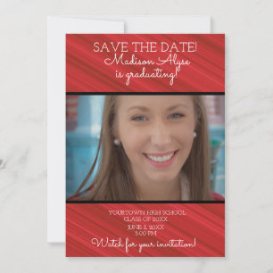 Elegant Red White Black Striped Graduation Save The Date