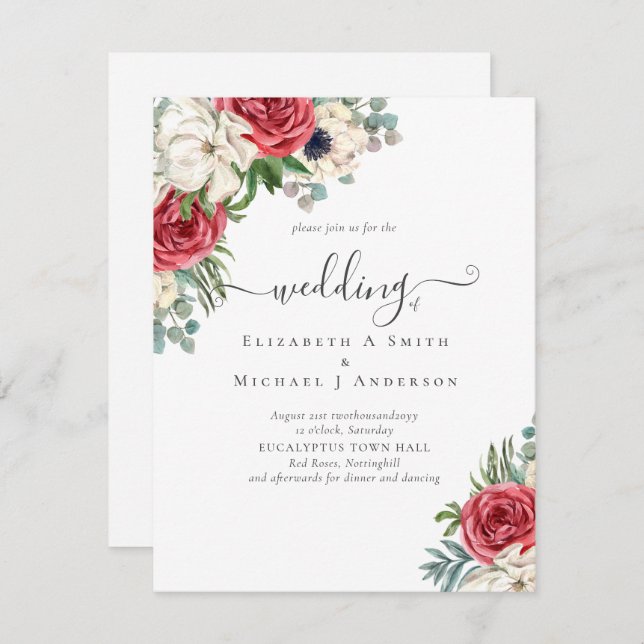 Elegant Red White Blue Floral Wedding Budget (Front/Back)
