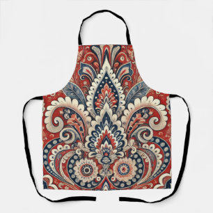 Elegant Red, White & Blue Paisley Floral Pattern Apron