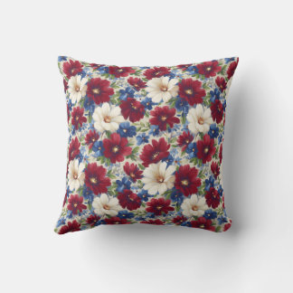 Elegant Red White Blue Vintage Floral Cushion