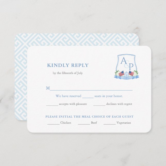 Elegant Red White Blue Wedding Meal Options RSVP Enclosure Card (Front/Back)