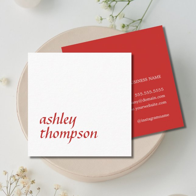 Elegant Red White Bold Beauty Consultant Square Business Card (Creator Uploaded)