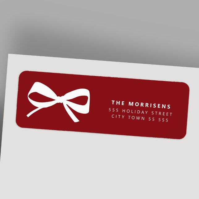Elegant red white bow Christmas return address Label (Creator Uploaded)
