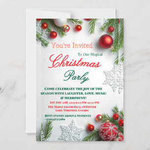 Elegant Red & White Christmas Party Invitation