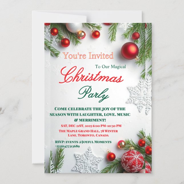 Elegant Red & White Christmas Party Invitation (Front)