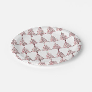 Elegant Red White Christmas Tree Pattern Paper Plate