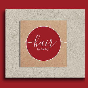 Elegant Red White Circle Printed Kraft Hairdresser Square Business Card