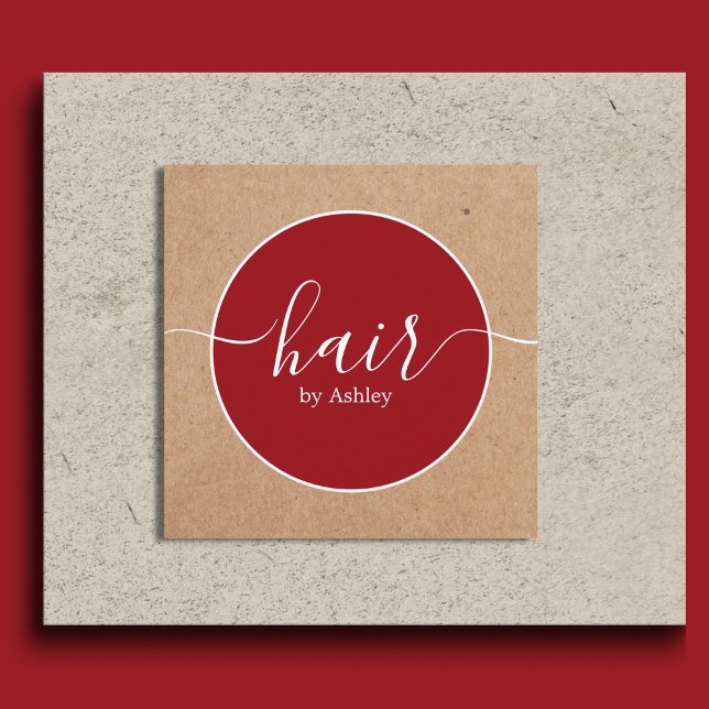 Elegant Red White Circle Printed Kraft Hairdresser Square Business Card (Creator Uploaded)