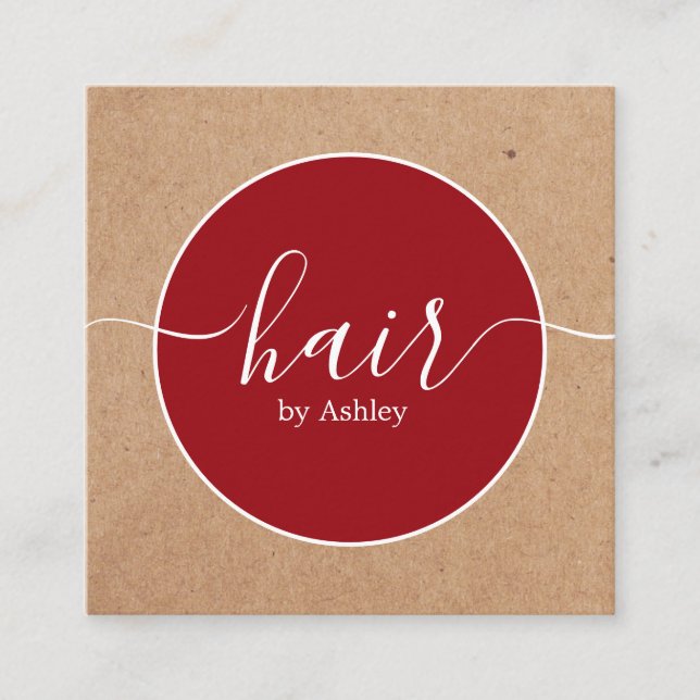 Elegant Red White Circle Printed Kraft Hairdresser Square Business Card (Front)