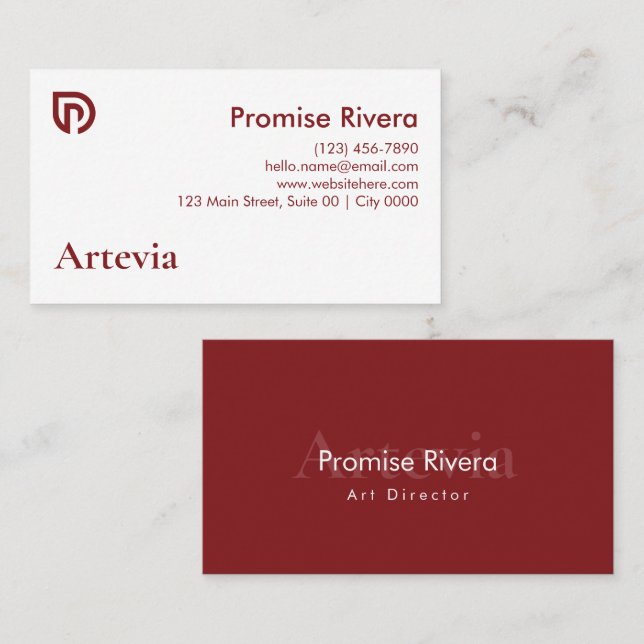 Elegant Red White Creative Minimalist Typography Business Card (Front/Back)