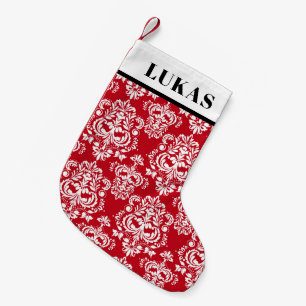 Elegant Red White Damask Pattern Small Christmas Stocking