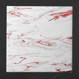 Elegant Red White Faux Marble Christmas Ceramic Tile