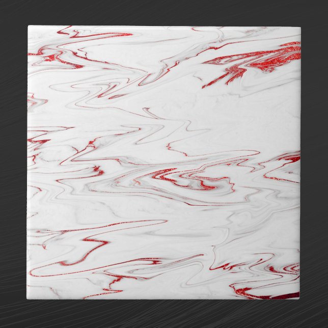 Elegant Red White Faux Marble Christmas Ceramic Tile (Creator Uploaded)
