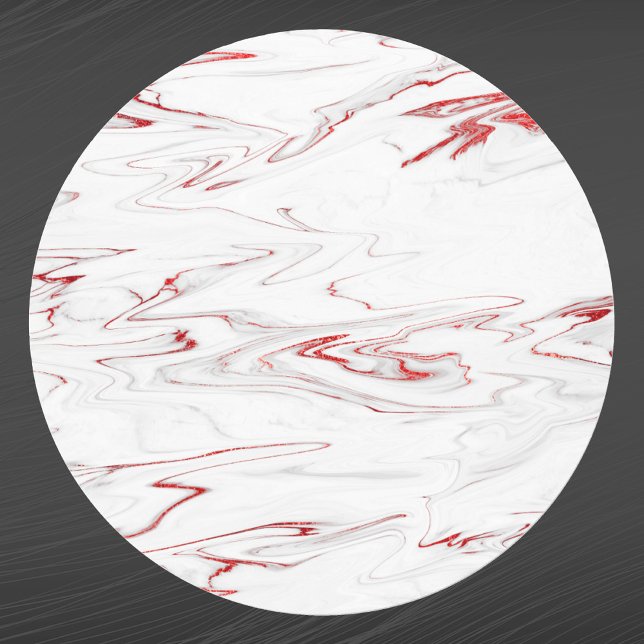 Elegant Red White Faux Marble Classic Round Sticker (Creator Uploaded)