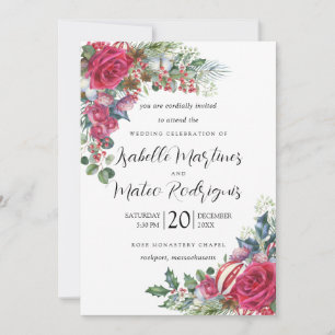 Elegant Red White Floral Christmas Wedding Invitat Invitation