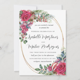 Elegant Red White Floral Christmas Wedding Invitat Invitation