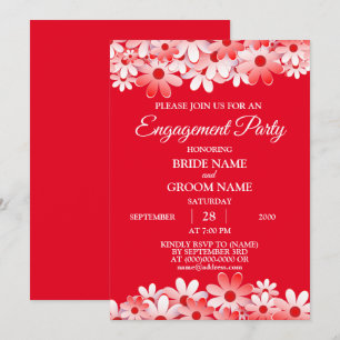 Elegant Red White Floral Engagement Party Invitation