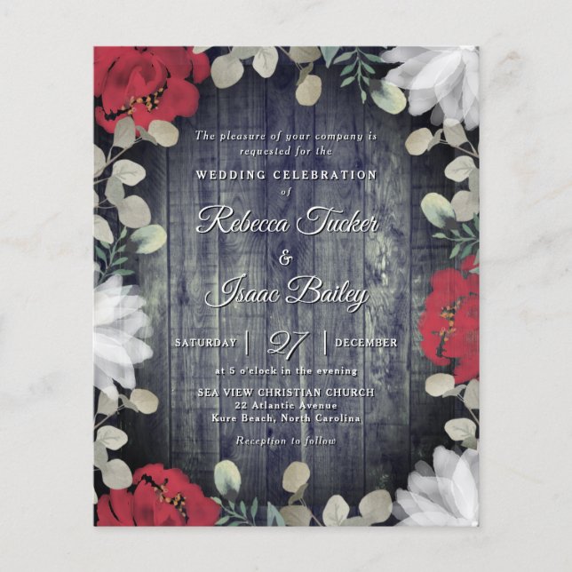 Elegant Red White Floral Greenery Wedding Invite (Front)