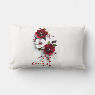 Elegant Red & White Floral Pillow | Romantic Flowe