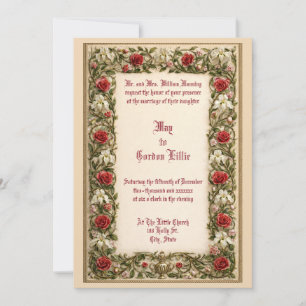 Elegant Red & White Floral Vine Border Wedding Invitation