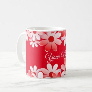 Elegant Red White Floral Wedding Coffee Mug