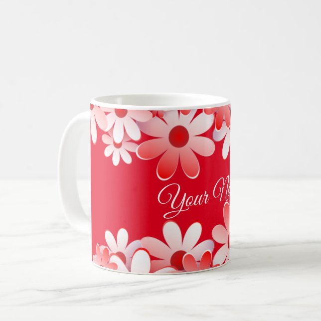 Elegant Red White Floral Wedding Coffee Mug (Front Left)