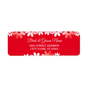 Elegant Red White Floral Wedding Return Address Label