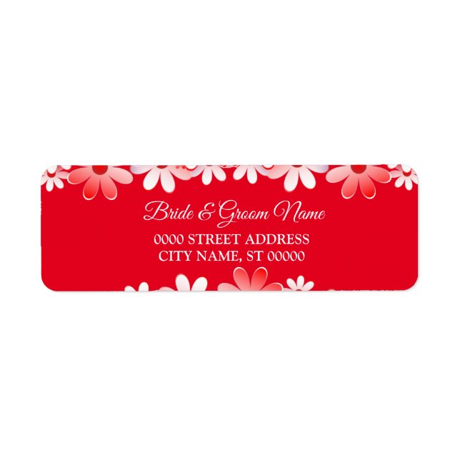 Elegant Red White Floral Wedding Return Address Label (Front)
