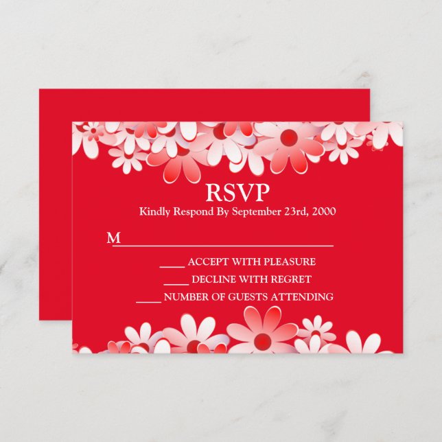 Elegant Red White Floral Wedding RSVP Card (Front/Back)
