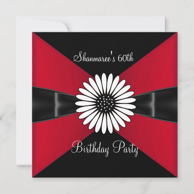 Elegant Red White Flower Black 60th Birthday Party Invitation (Front)