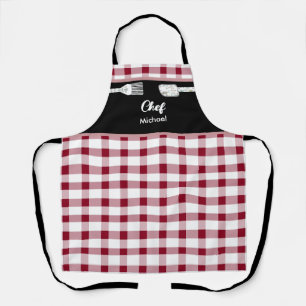 Elegant Red White Gingham   Merry Christmas  Apron