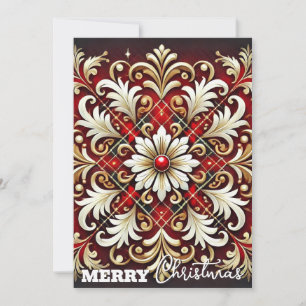 Elegant Red White Gold Festive Plaid Holiday Card