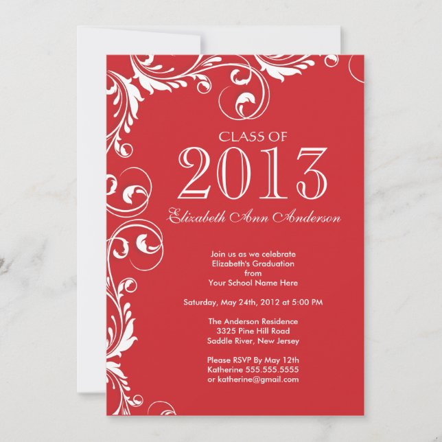 Elegant Red White Graduation Party Invitation (Front)
