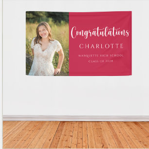 Elegant Red White Graduation Photo  Banner