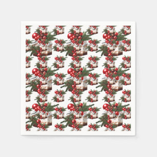Elegant Red, White & Green Cake Pattern Holiday Napkin
