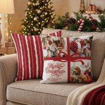 Elegant Red White Merry Christmas Family Photo