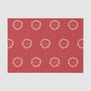 Elegant Red + White Merry Christmas Holly Wreath Tissue Paper