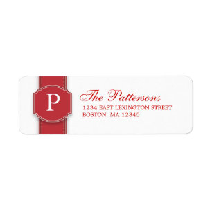 Elegant  Red & White Monogram Ribbon Address Label Return Address Label