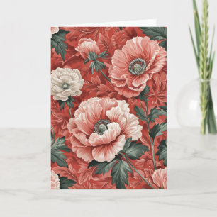 Elegant Red White Poppies Dark Leaves Floral Card