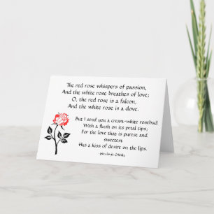 Elegant Red & White Rose, Romantic Poem Card