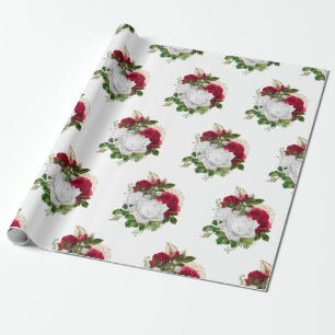 Elegant Red White Roses Bouquet Wrapping Paper