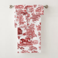 Elegant Red White Rustic Horses Toile