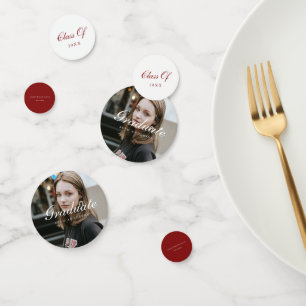 Elegant Red White Script Graduation Party Photo Confetti